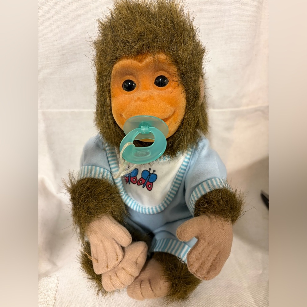 Vintage 1994 HoSung Flocked Face Monkey Plush with Pacifier Bib and PJ’s.